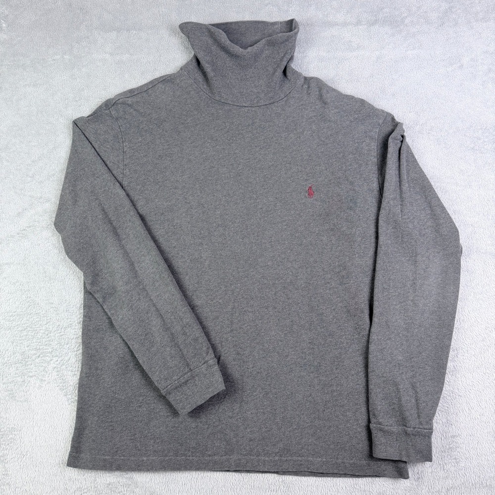 Polo Ralph Lauren Mens Gray Cotton Long Sleeve Turtleneck Shirt Large Pinhole